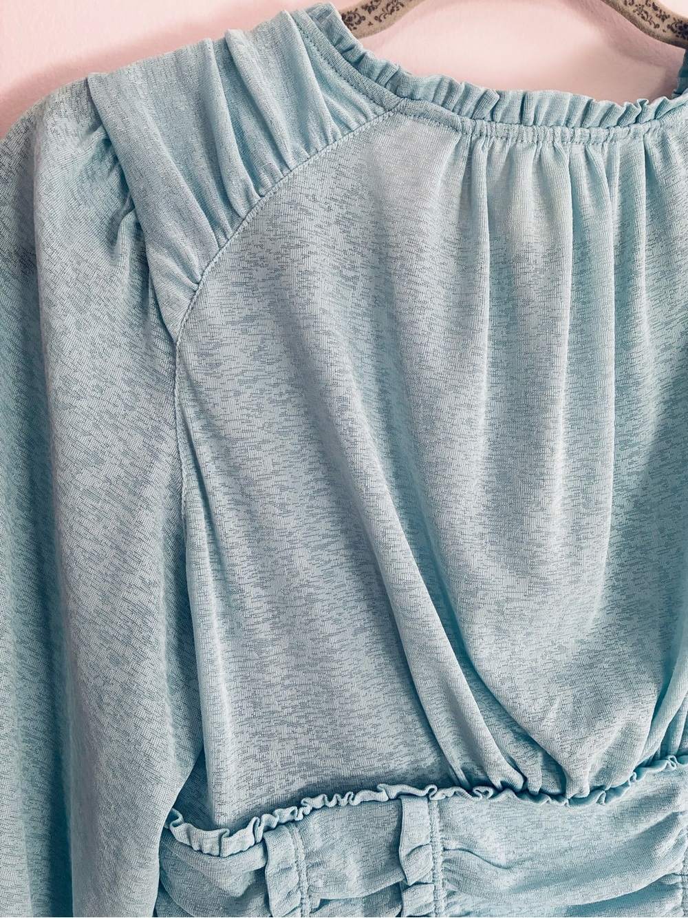 Anthropology Light Blue Ruched Button-Front Crop Top - Picture 4 of 10